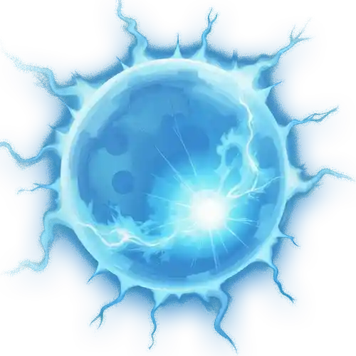 Electric blue energy orb glowing with light and sparks.